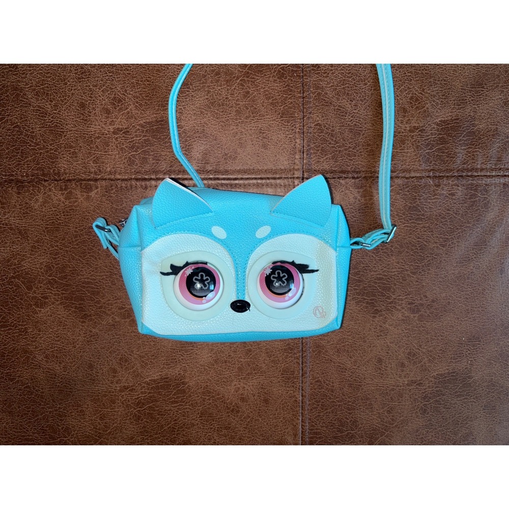 Kids Turquoise Faux Leather Fox Face Crossbody Bag Purse Cute Animal Ears